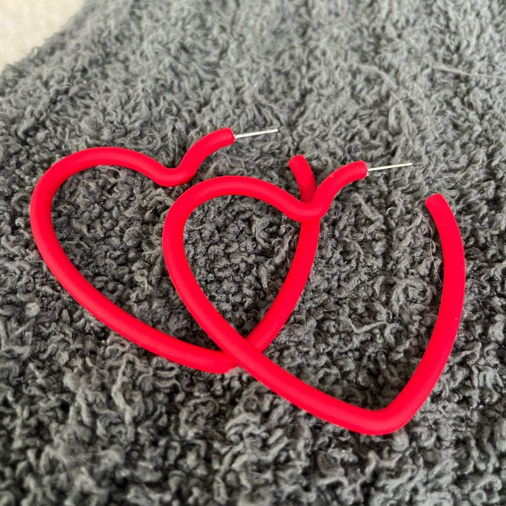 Red Heart Hoop Earrings